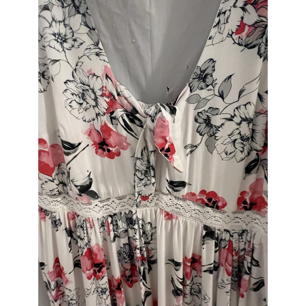 Torrid White Floral Midi Tank Dress Sz 1x Ruffle Hem Tie Neck - Picture 3 of 9